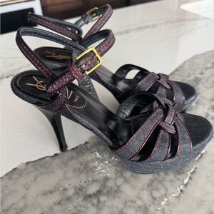 Yves Saint Laurent Black Denim Tribute Strappy Heels sz 36